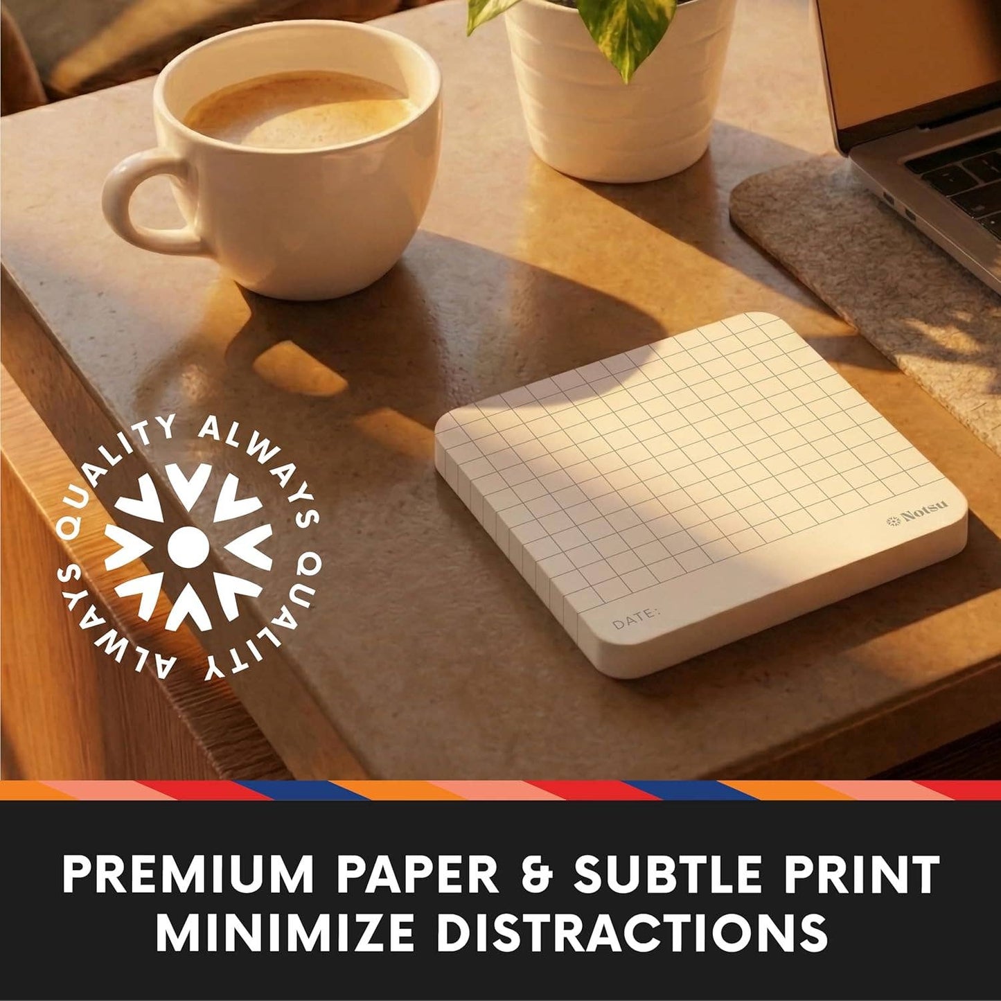 Graph Grid Sticky Notes 4pk | Premium Thick Paper 120g | Graphing Memo Pads with Date, 3" x 3"